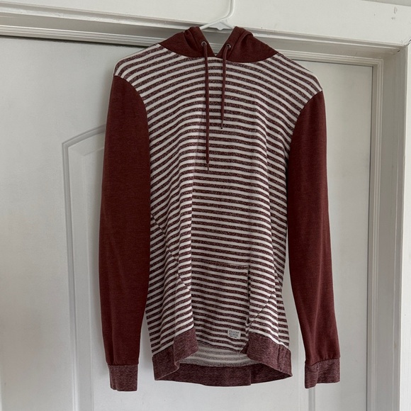 Volcom Tops - Volcom Maroon & Cream Striped Knit Hoodie